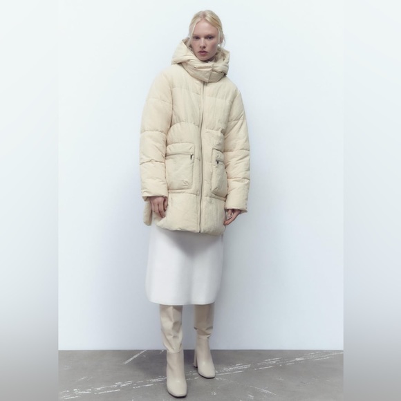 Zara Ecru Water Repellent Puffer Coat - Picture 2 of 16